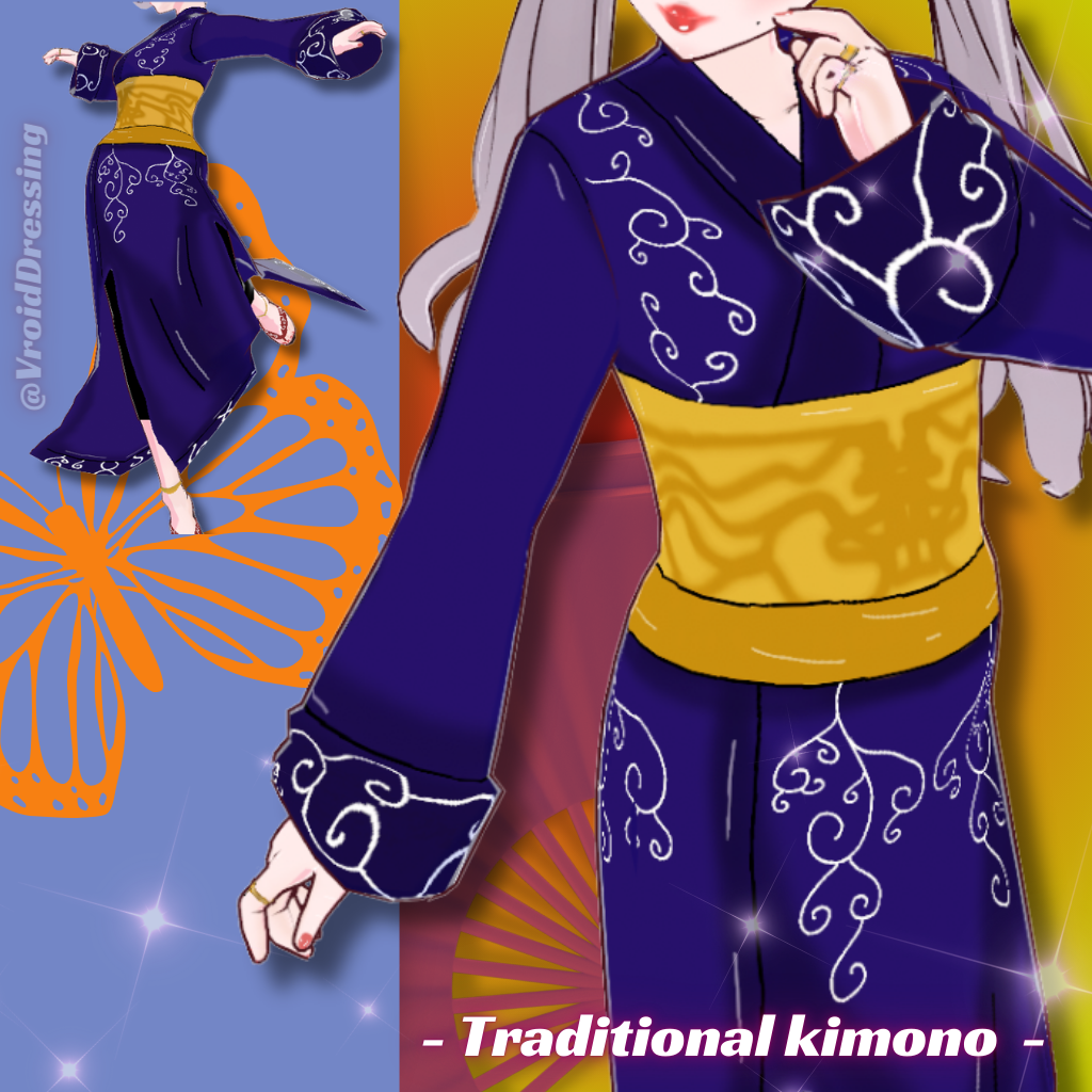 Blue traditional kimono — arabesque patterns preview
