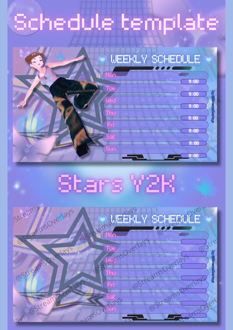 Stars Y2K Weekly Schedule template ⭐ preview
